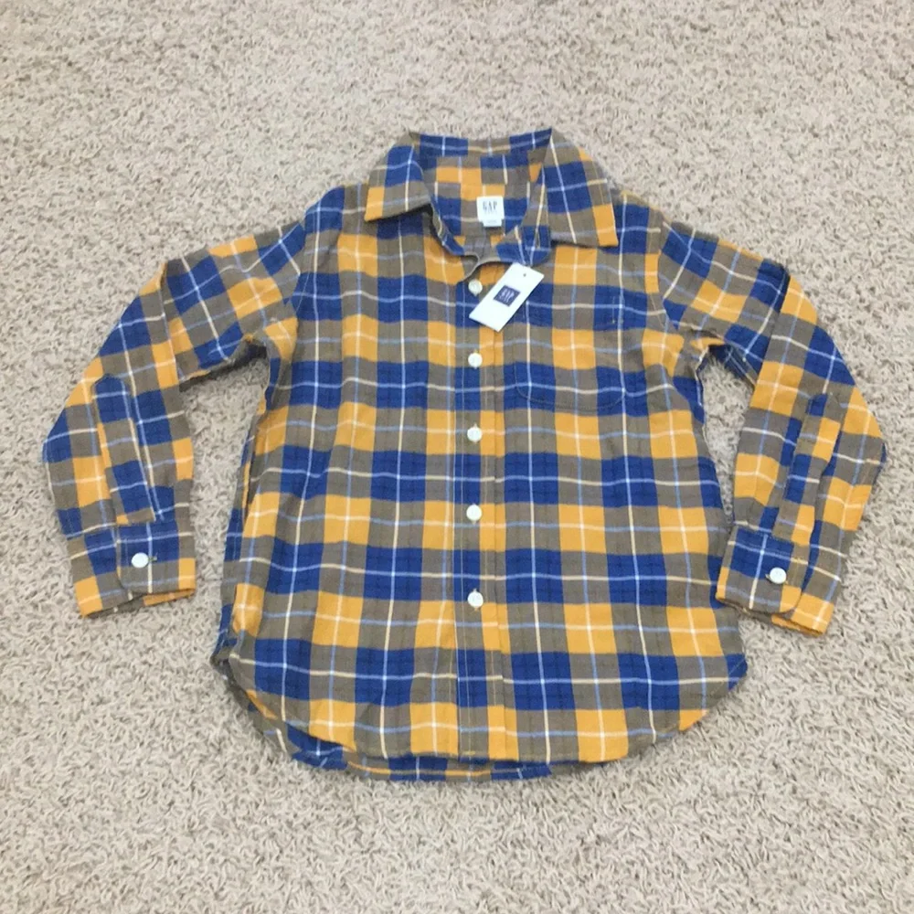 GAP Boys Blue and Yellow Plaid Button-Down Shirt